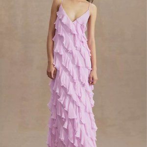 BHLDN Jia Bias-Cut Ruffled V-Neck Gown